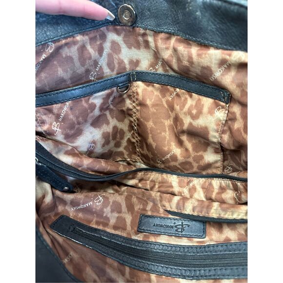 Vintage y2k B Makowsky Black Genuine Leather Embossed Floral Detail Tote Handbag - Picture 11 of 12